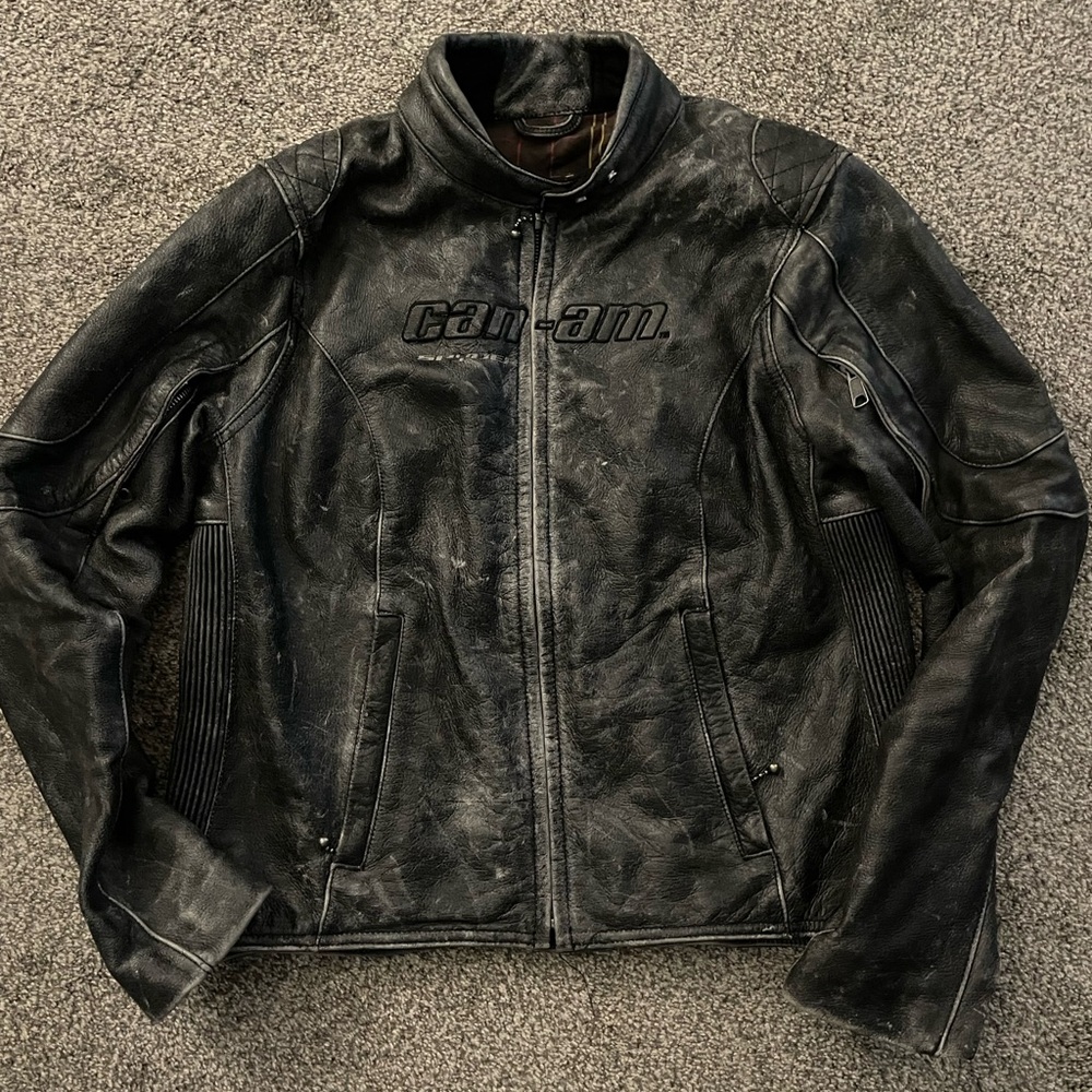 Black Leather Can Am motorcycle Jacket for women